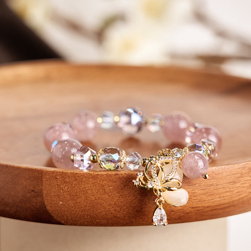 10 mm Erdbeerquarz-Schmetterlings-Heilarmband für Frauen