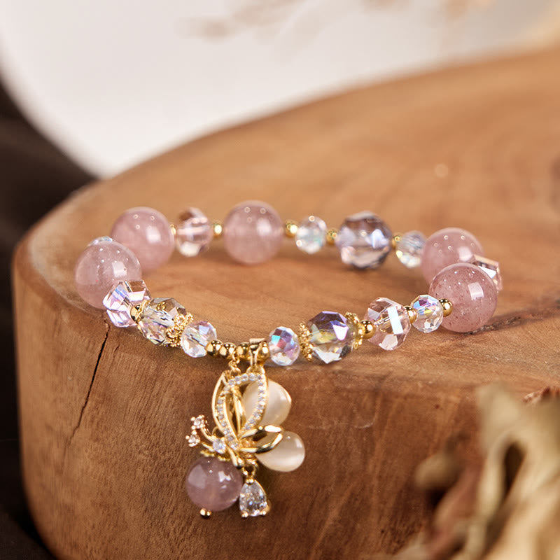 10 mm Erdbeerquarz-Schmetterlings-Heilarmband für Frauen