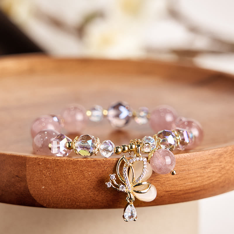 10 mm Erdbeerquarz-Schmetterlings-Heilarmband für Frauen