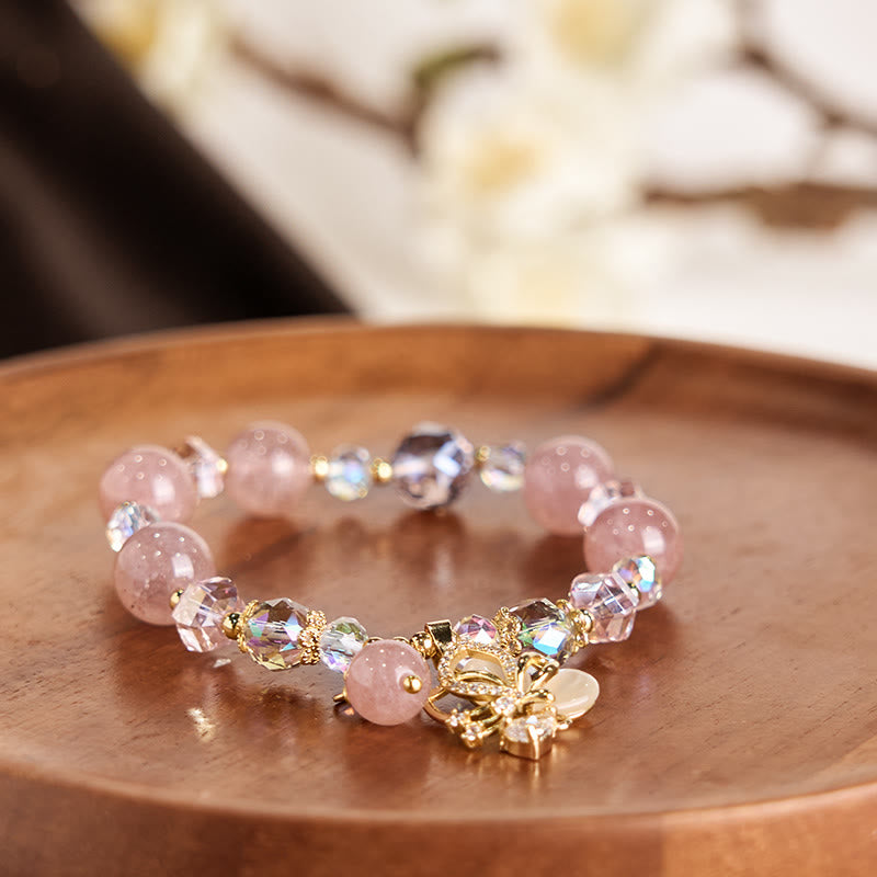 10 mm Erdbeerquarz-Schmetterlings-Spirituelles Armband für Frauen