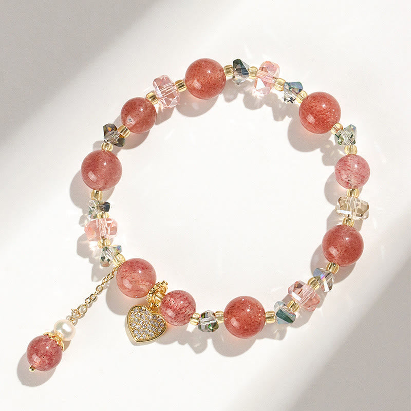 10 mm Erdbeerquarz-Herz-Heilarmband