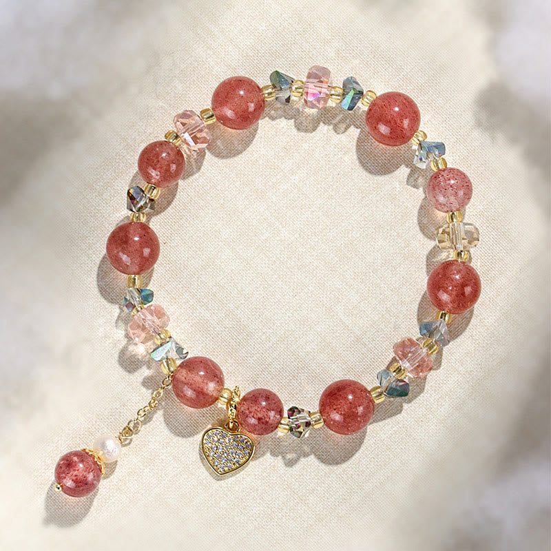 10 mm Erdbeerquarz-Herz-Heilarmband