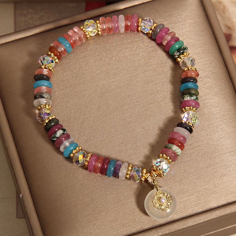 10 mm Erdbeerquarz-Armband mit Peace-Schnalle und Kristall für Harmonie
