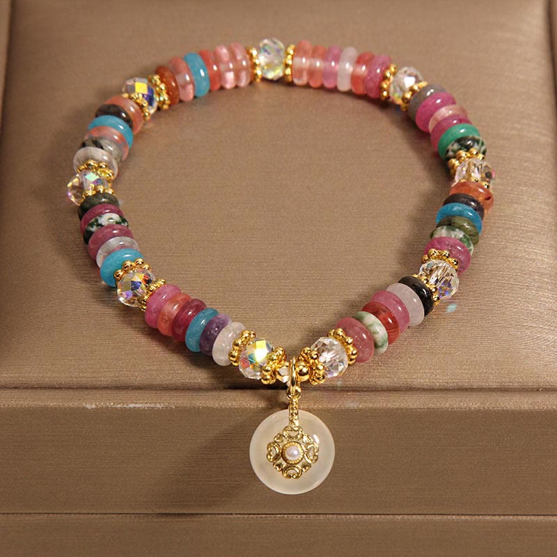 10 mm Erdbeerquarz-Armband mit Peace-Schnalle und Kristall für Harmonie