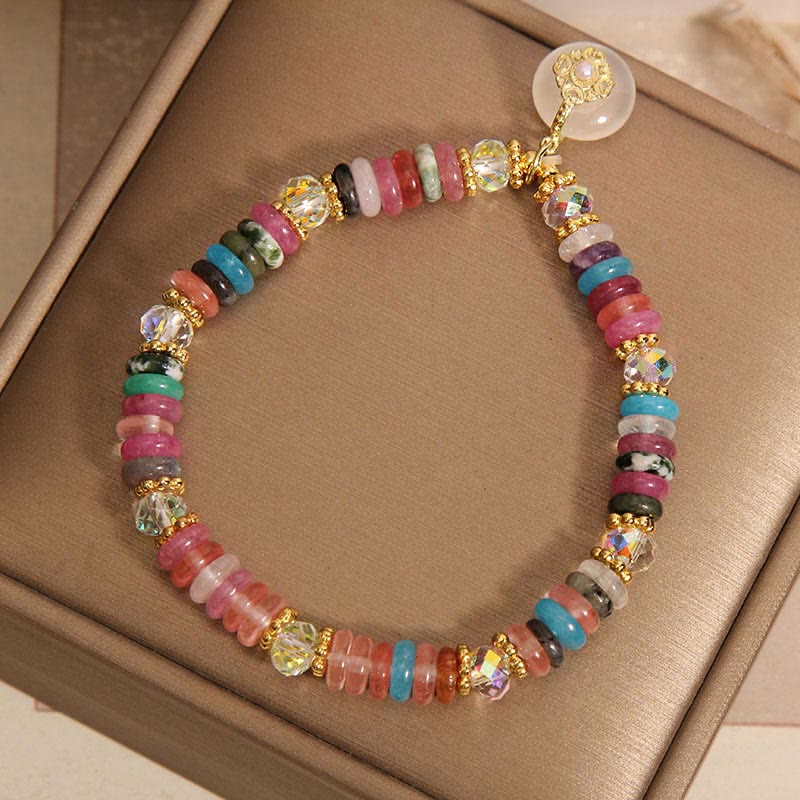 10 mm Erdbeerquarz-Armband mit Peace-Schnalle und Kristall für Harmonie