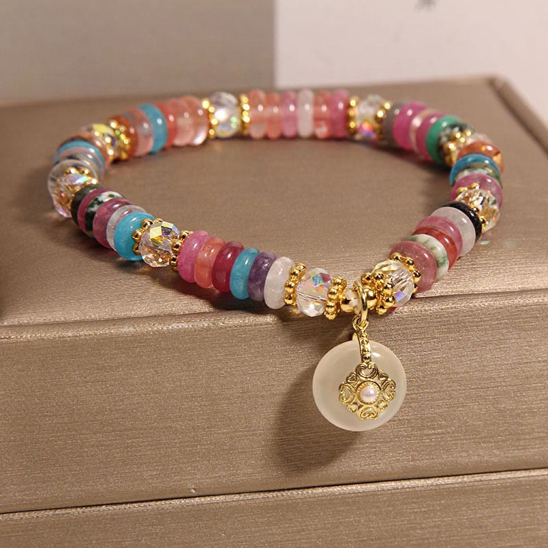 10 mm Erdbeerquarz-Armband mit Peace-Schnalle und Kristall für Harmonie