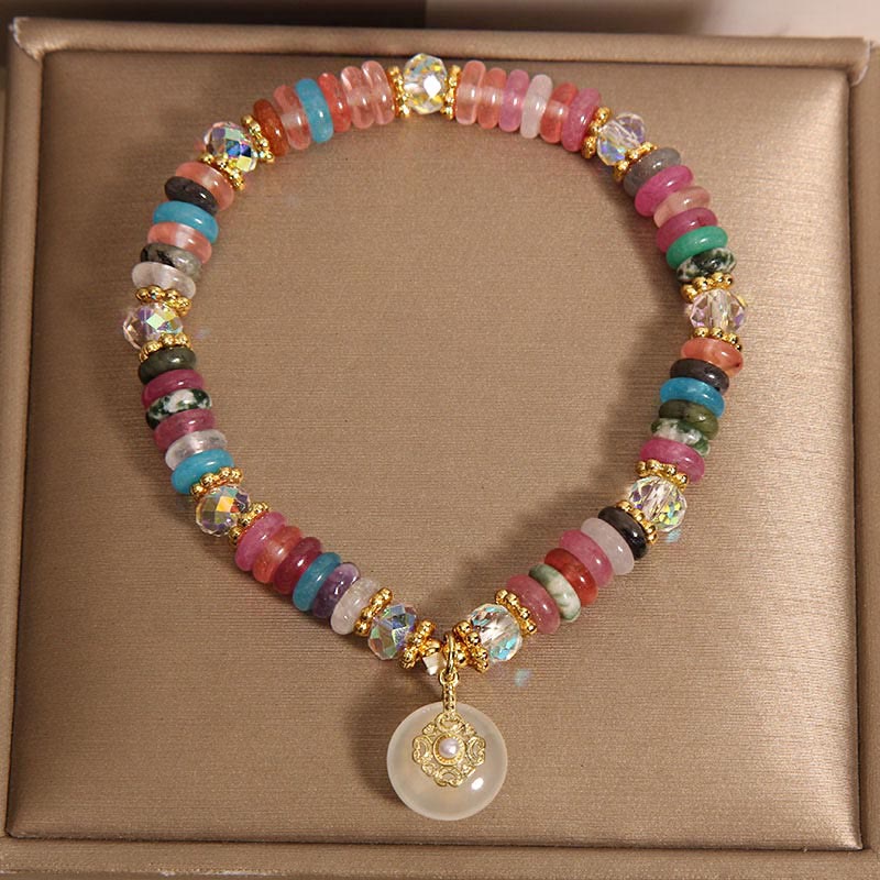 10 mm Erdbeerquarz-Armband mit Peace-Schnalle und Kristall für Harmonie