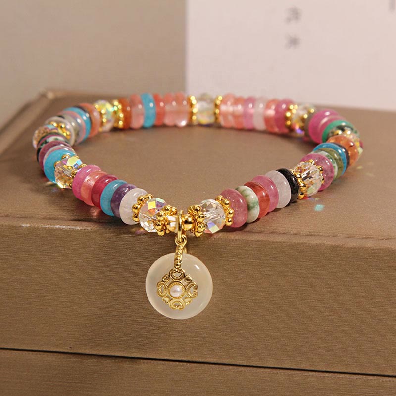 10 mm Erdbeerquarz-Armband mit Peace-Schnalle und Kristall für Harmonie