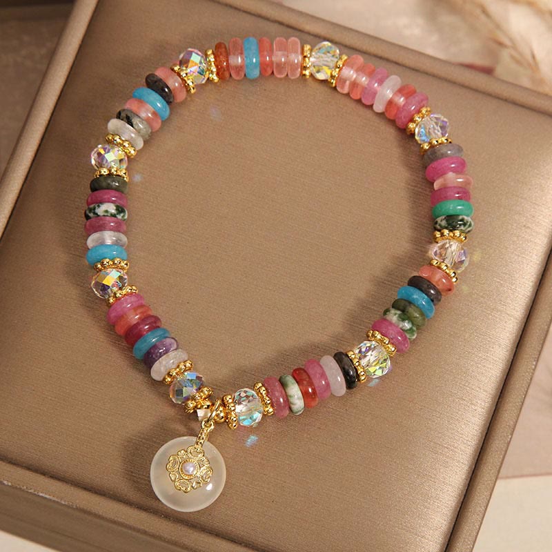 10 mm Erdbeerquarz-Armband mit Peace-Schnalle und Kristall für Harmonie