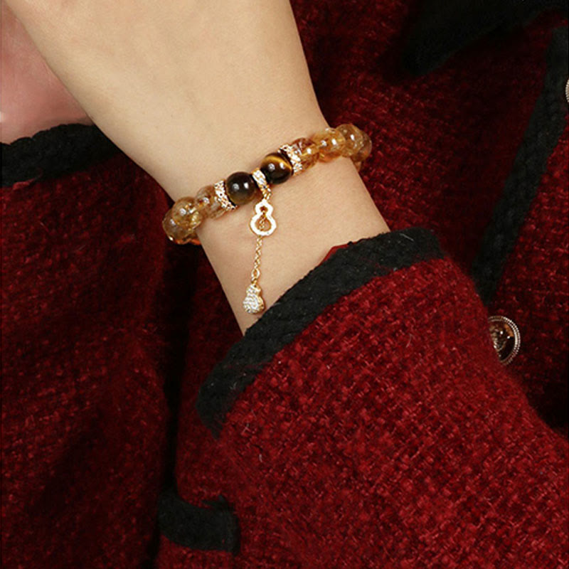 10 mm Tigerauge Citrin Glückskürbis Stärke Armband