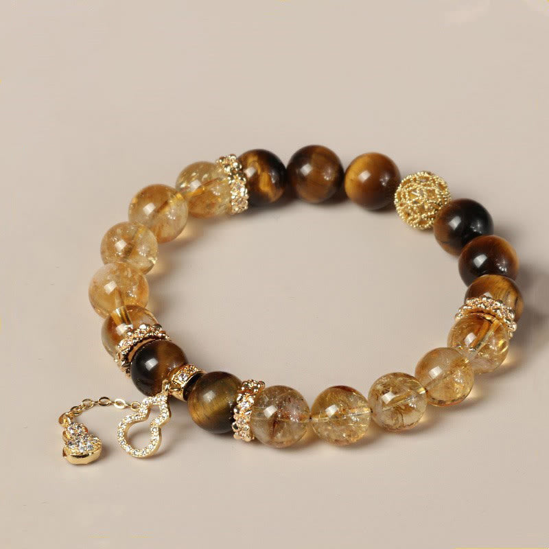 10 mm Tigerauge Citrin Glückskürbis Stärke Armband
