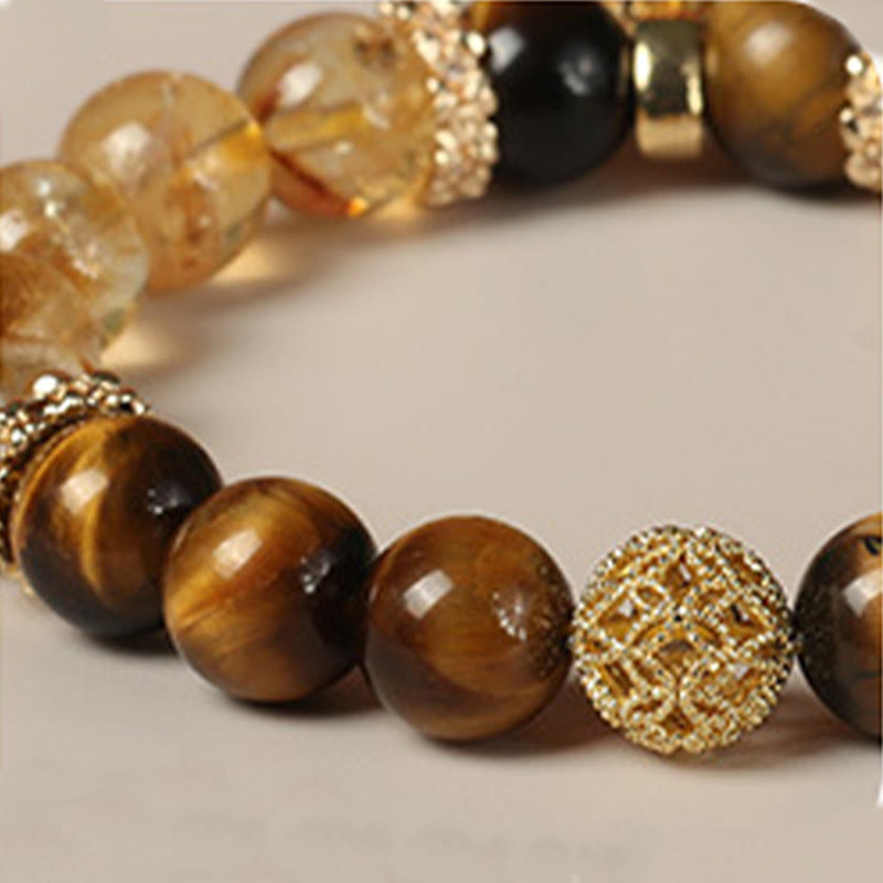 10 mm Tigerauge Citrin Glückskürbis Stärke Armband