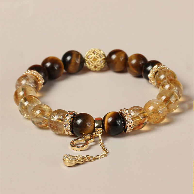 10 mm Tigerauge Citrin Glückskürbis Stärke Armband