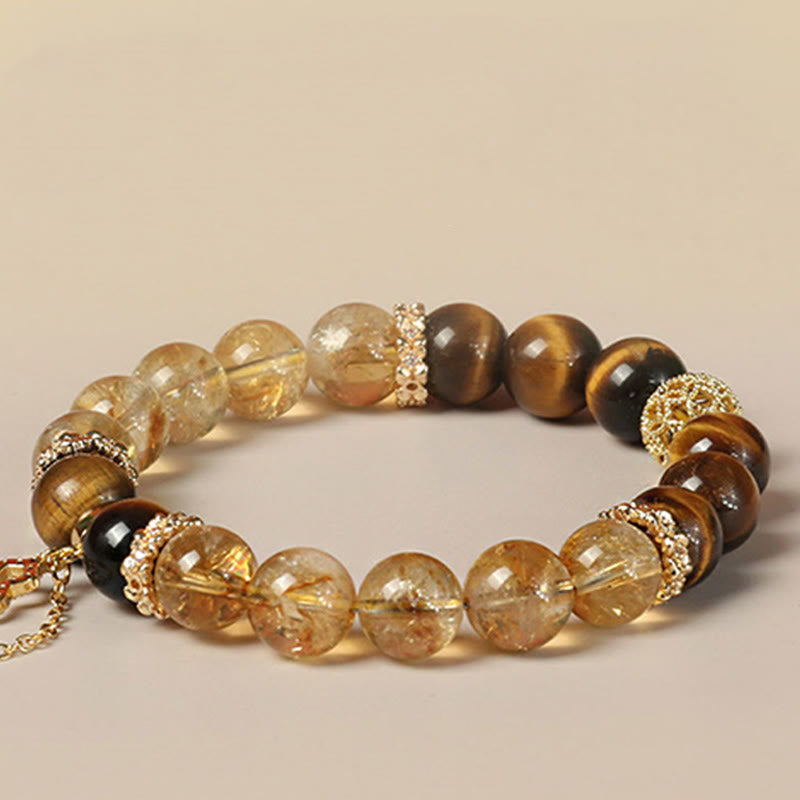 10 mm Tigerauge Citrin Glückskürbis Stärke Armband