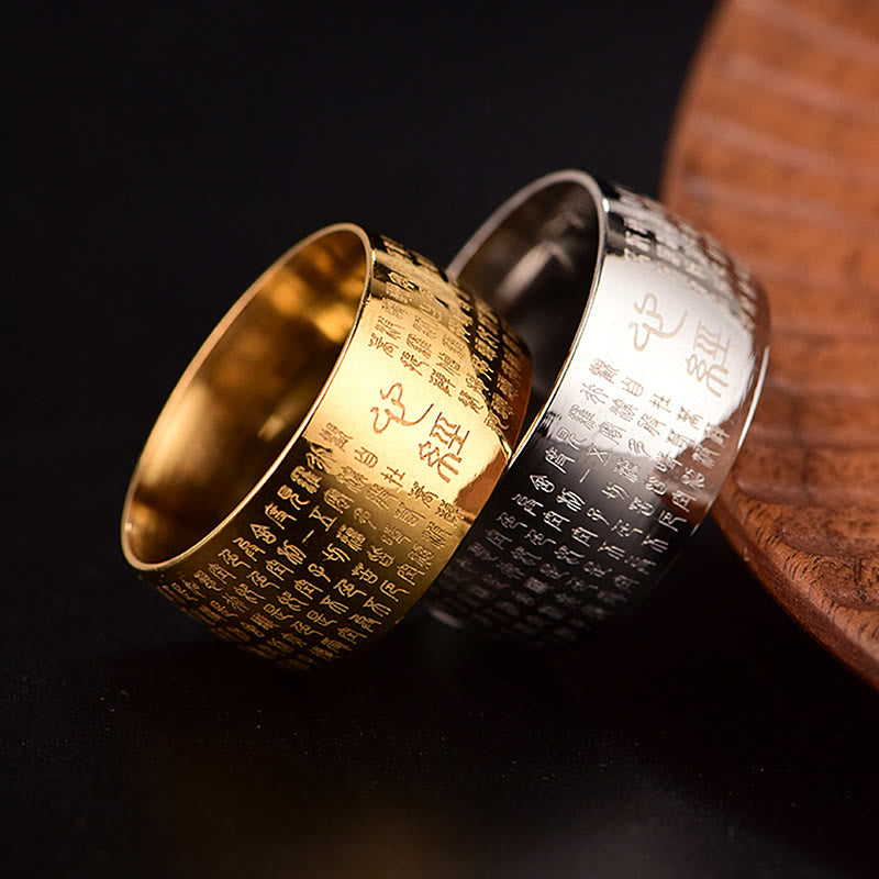 10 mm Titanstahl Herz Sutra Spiritueller Ring für Gleichgewicht