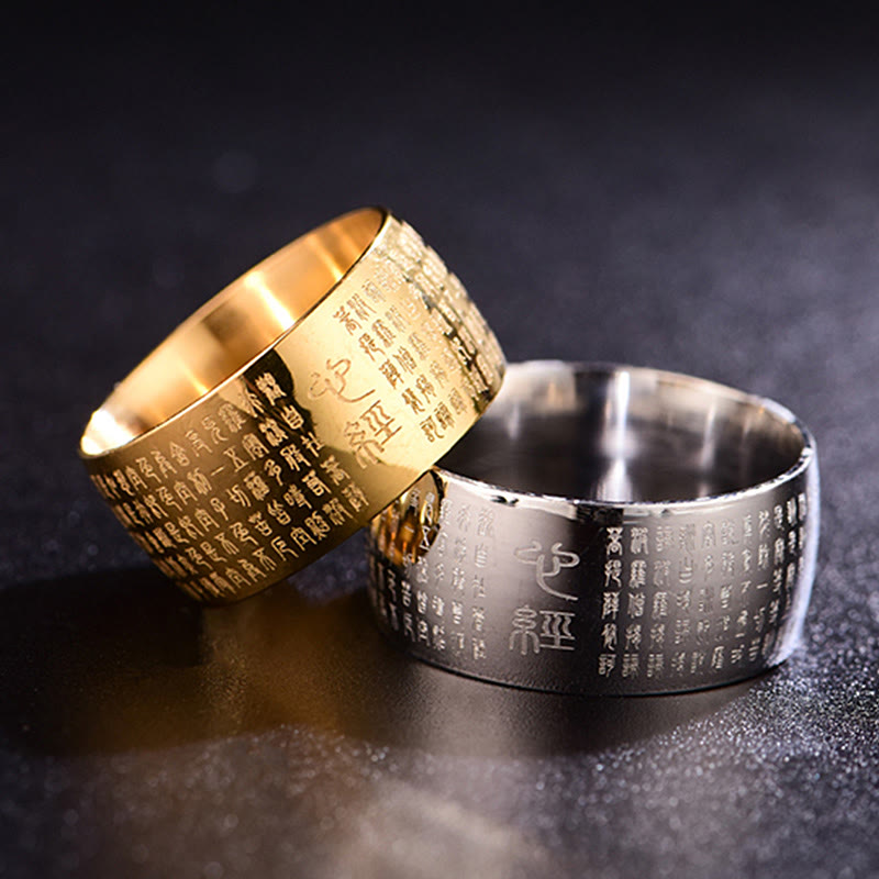 10 mm Titanstahl Herz Sutra Spiritueller Ring für Gleichgewicht