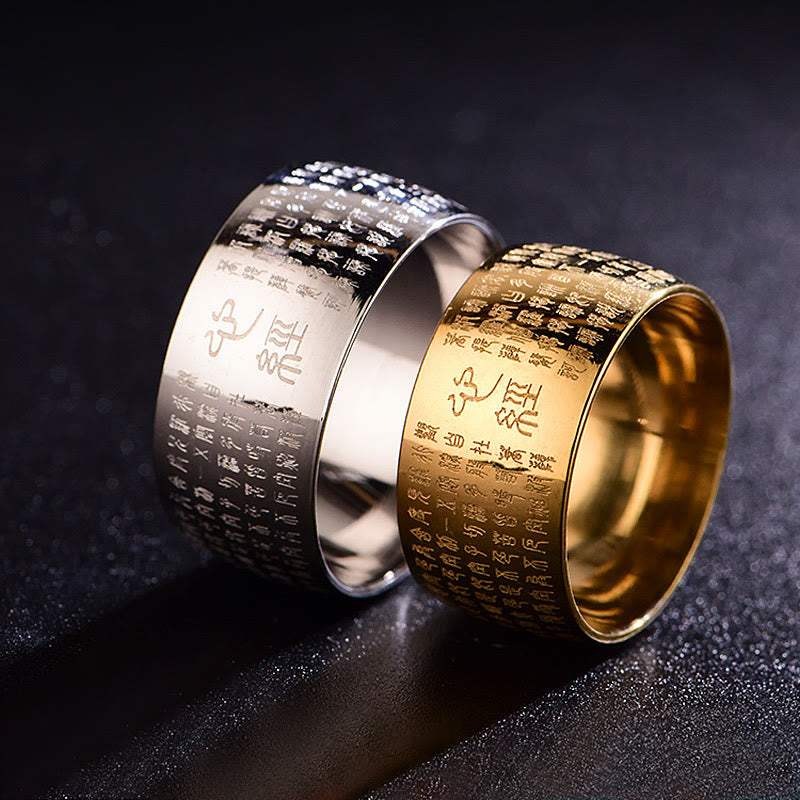 10 mm Titanstahl Herz Sutra Spiritueller Ring für Gleichgewicht