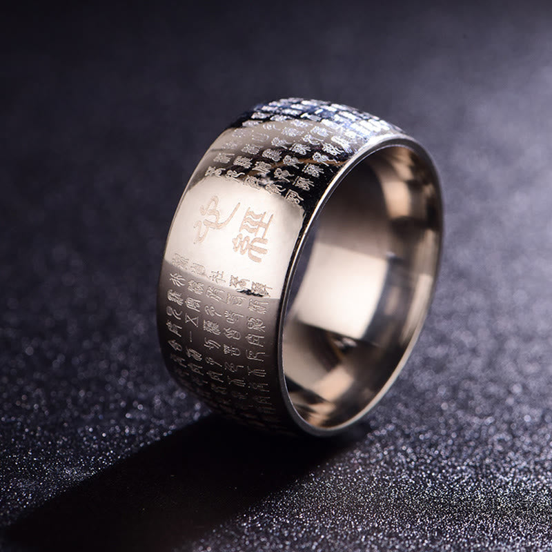 10 mm Titanstahl Herz Sutra Spiritueller Ring für Gleichgewicht