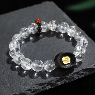 10 mm weißes Kristall-Ebenholz-Klarquarz-Heilarmband