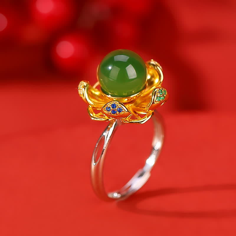 10 mm weißer und cyanfarbener Jade-Lotusblüten-Erfolgsring
