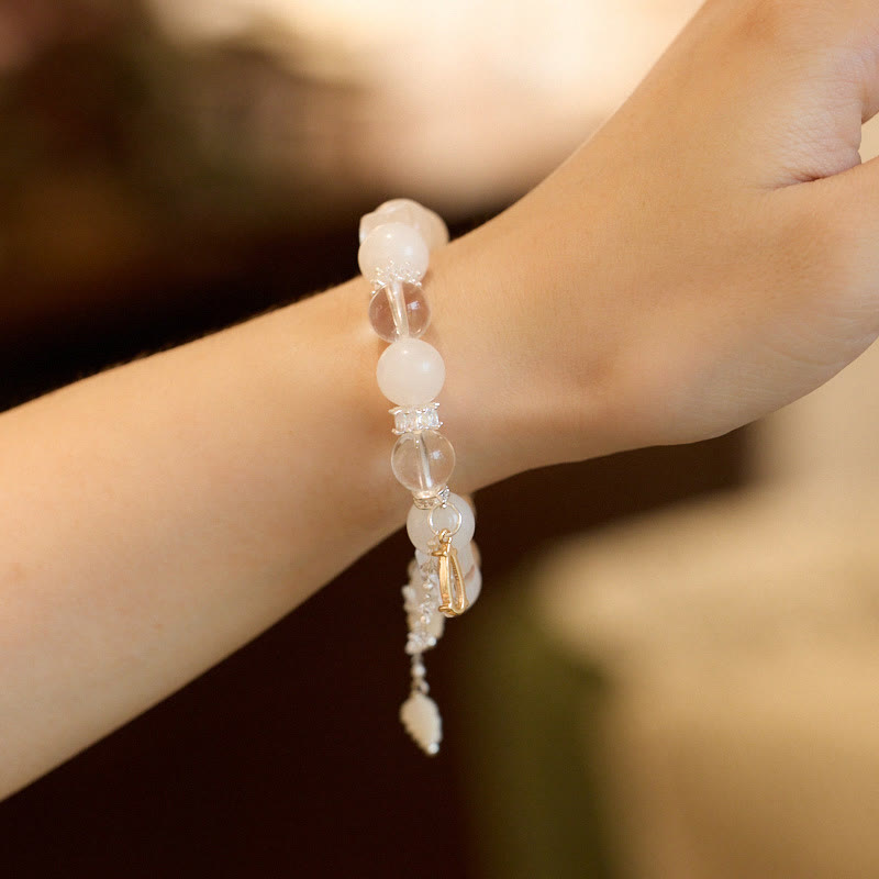 10 mm großes Glücksarmband aus weißem Jadekristall mit Schlangenmotiv für spirituelles Wachstum