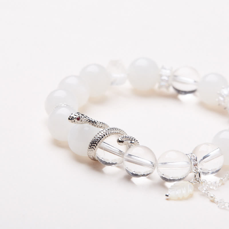 10 mm großes Glücksarmband aus weißem Jadekristall mit Schlangenmotiv für spirituelles Wachstum