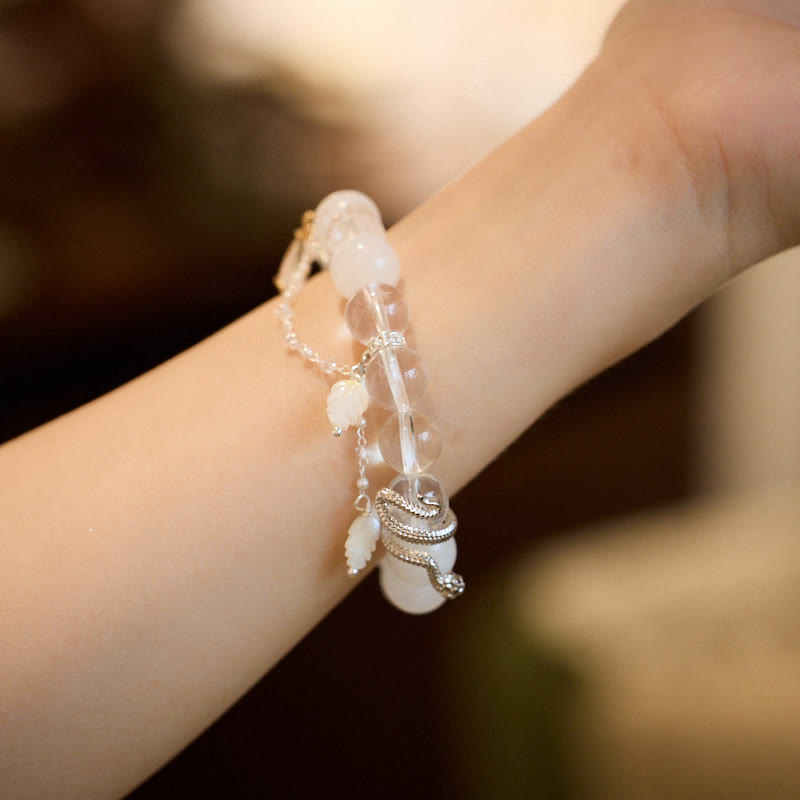 10 mm großes Glücksarmband aus weißem Jadekristall mit Schlangenmotiv für spirituelles Wachstum