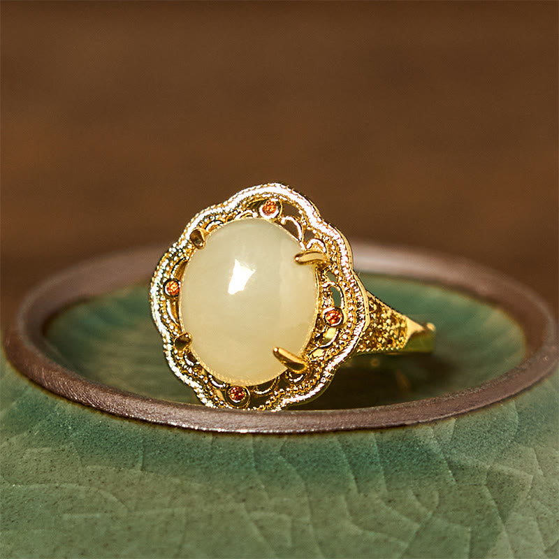 10x12mm Hetian Jade Vintage Ei Kupfer Offener Glücksring