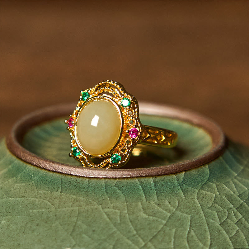 10 x 8 mm Hetian Jade Hohlmuster Offener Glücksring