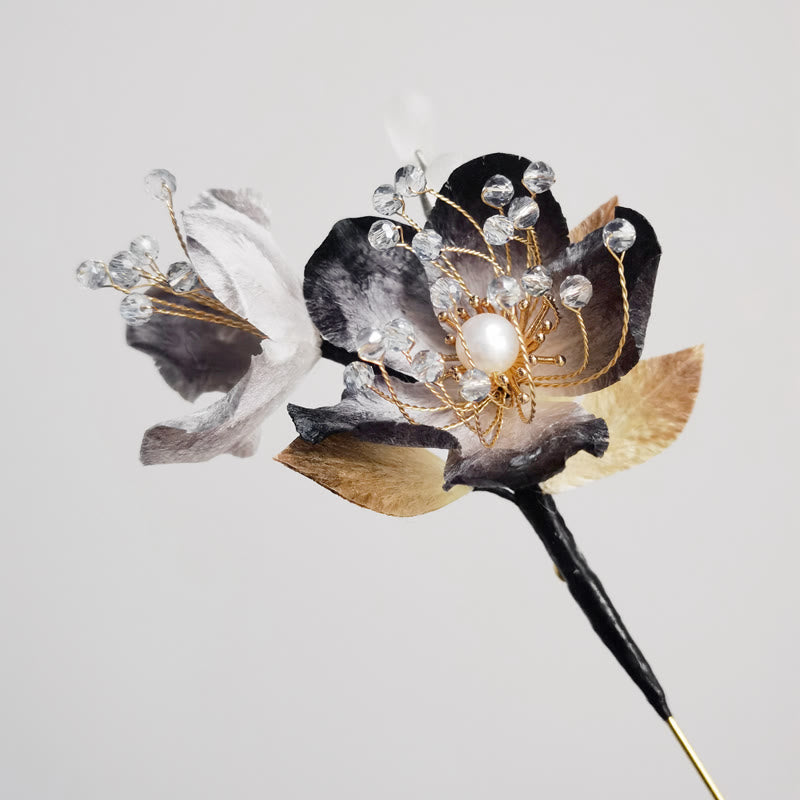 11–12 cm handgefertigte Blumenbrosche aus Maulbeerseide und Samt