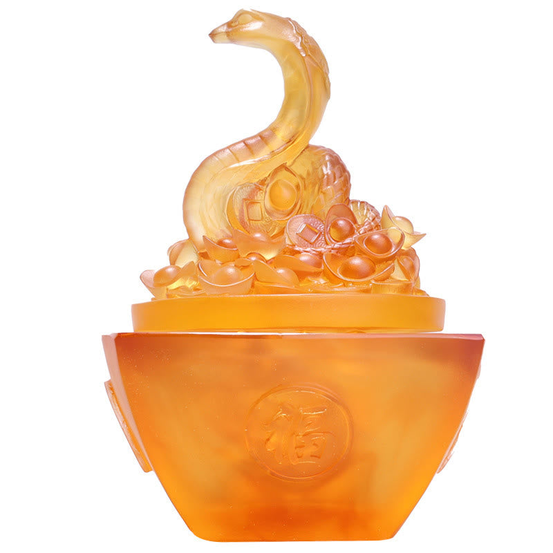 11,5 cm Liuli Snake Fu Charakter Feng Shui Art Decor
