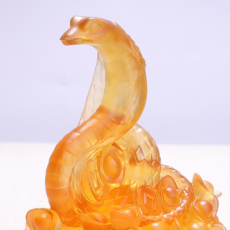 11,5 cm Liuli Snake Fu Charakter Feng Shui Art Decor