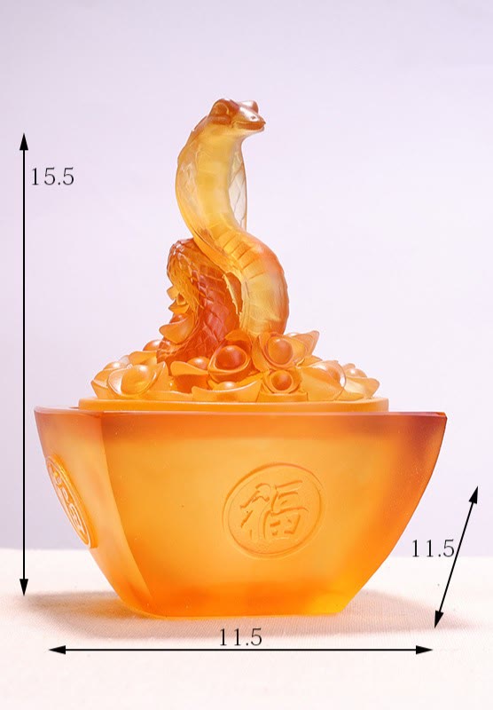 11,5 cm Liuli Snake Fu Charakter Feng Shui Art Decor