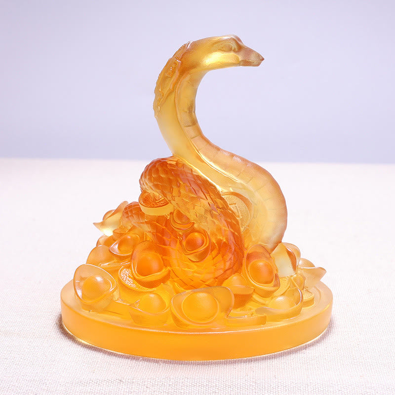 11,5 cm Liuli Snake Fu Charakter Feng Shui Art Decor