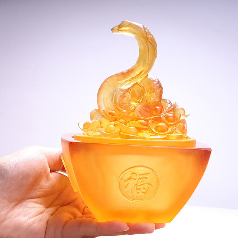 11,5 cm Liuli Snake Fu Charakter Feng Shui Art Decor