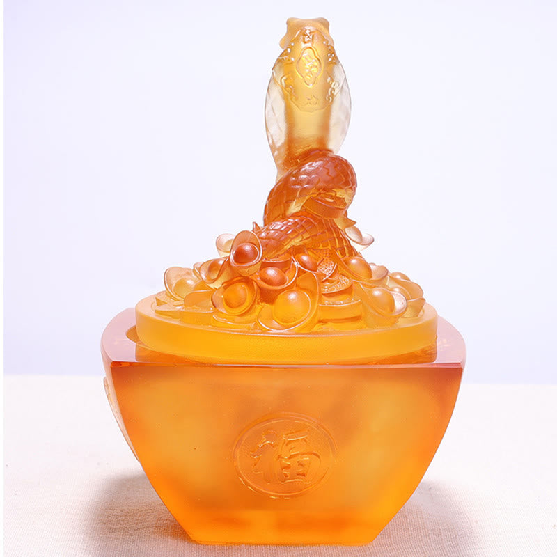 11,5 cm Liuli Snake Fu Charakter Feng Shui Art Decor