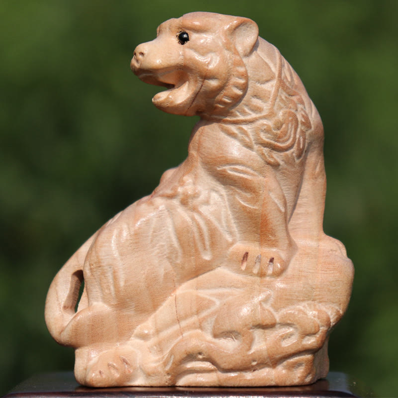 11,5 cm große Holzstatue mit dem Charakter „Jahr der Schlange Fu“ für die Heimdekoration