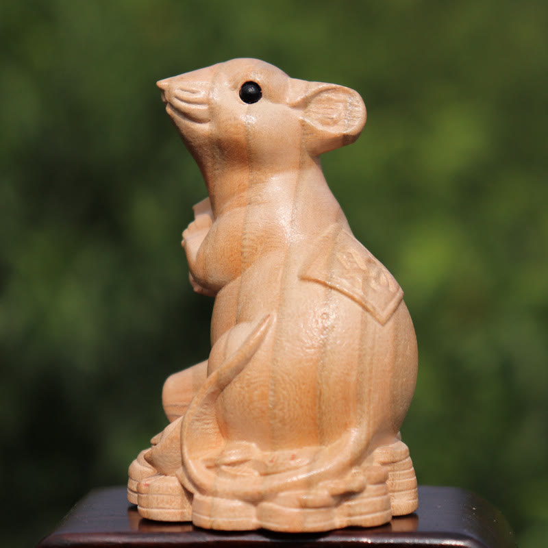 11,5 cm große Holzstatue mit dem Charakter „Jahr der Schlange Fu“ für die Heimdekoration