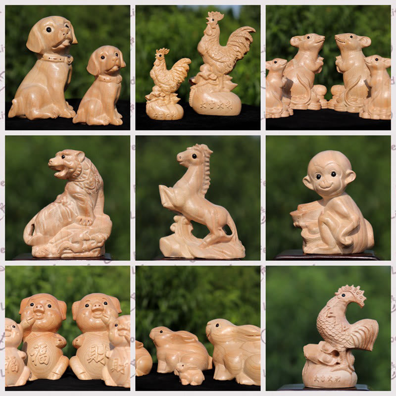 11,5 cm große Holzstatue mit dem Charakter „Jahr der Schlange Fu“ für die Heimdekoration