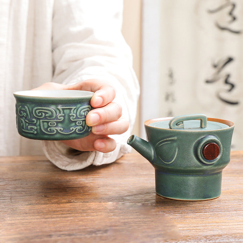 Sanxingdui Chinesisches Teetassen-Set aus Keramik | Kung-Fu-Tee-Geschenk
