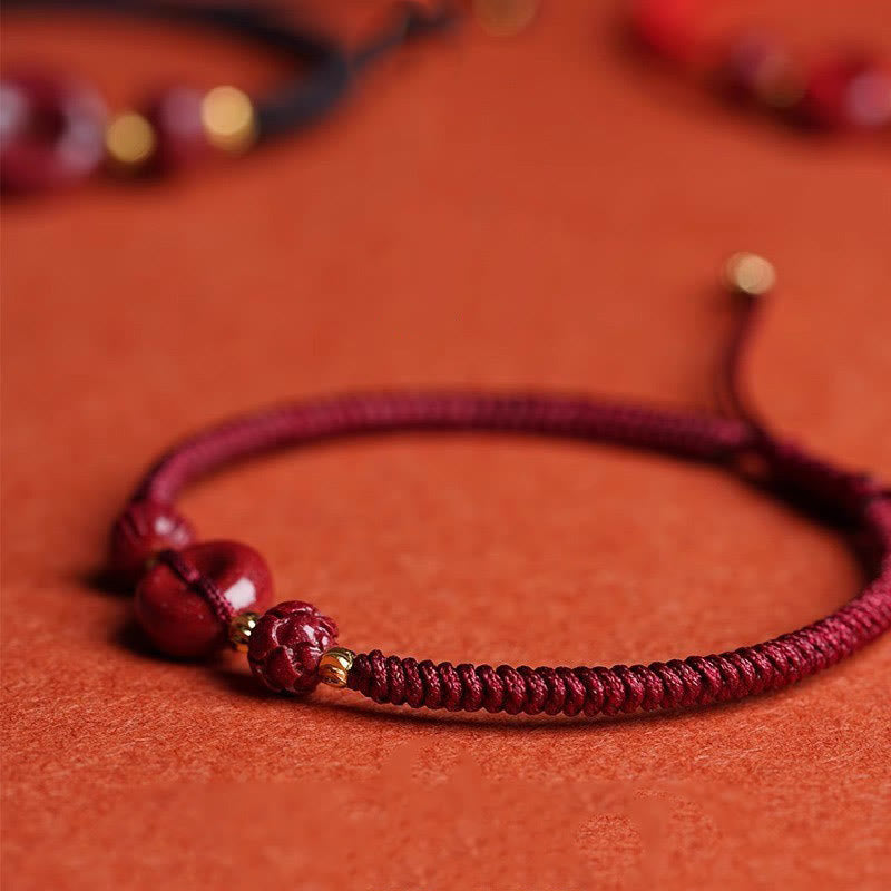 Handmade Cinnabar Peace Buckle Braided Bracelet for Calmness