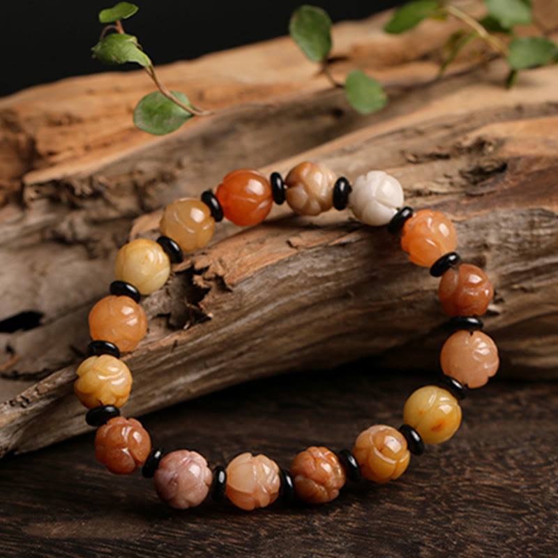 10mm Golden Silk Jade Lotus Wealth Luck Bracelet