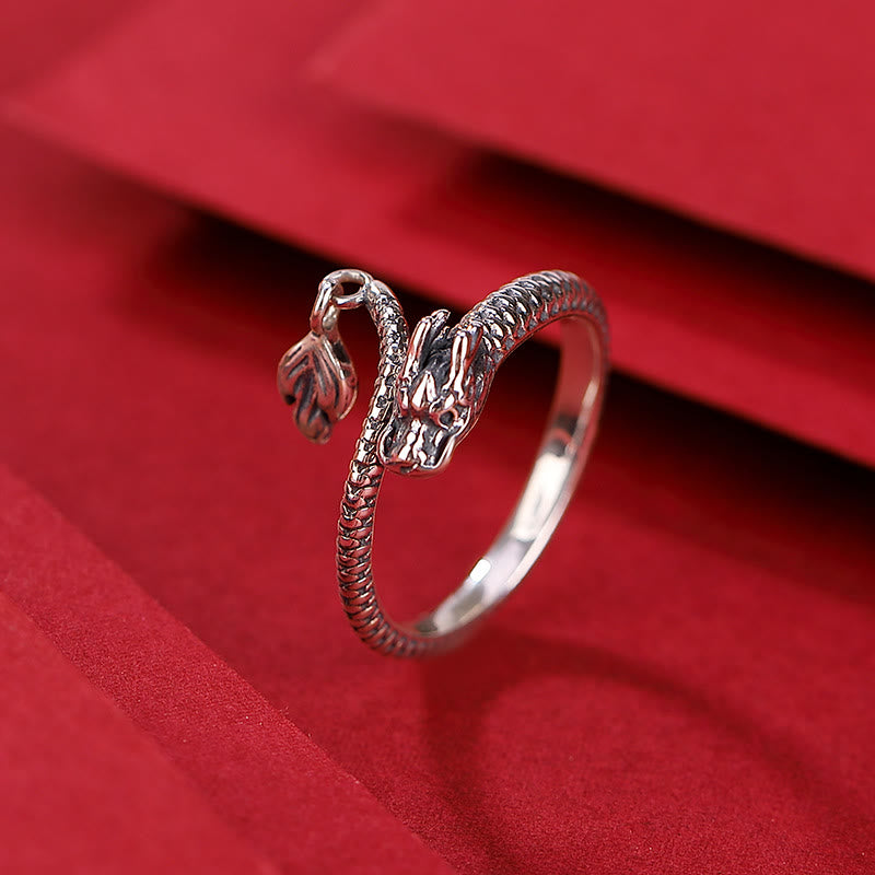 Adjustable 925 Sterling Silver Dragon Luck Protection Ring