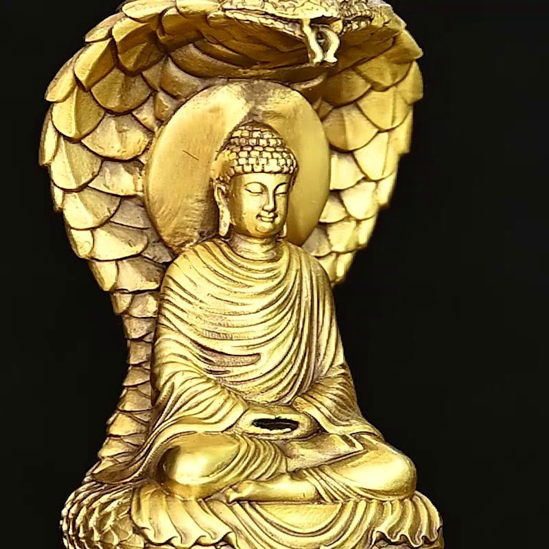 11 cm Kupfer Buddha Shakyamuni Schlange Figur Statue