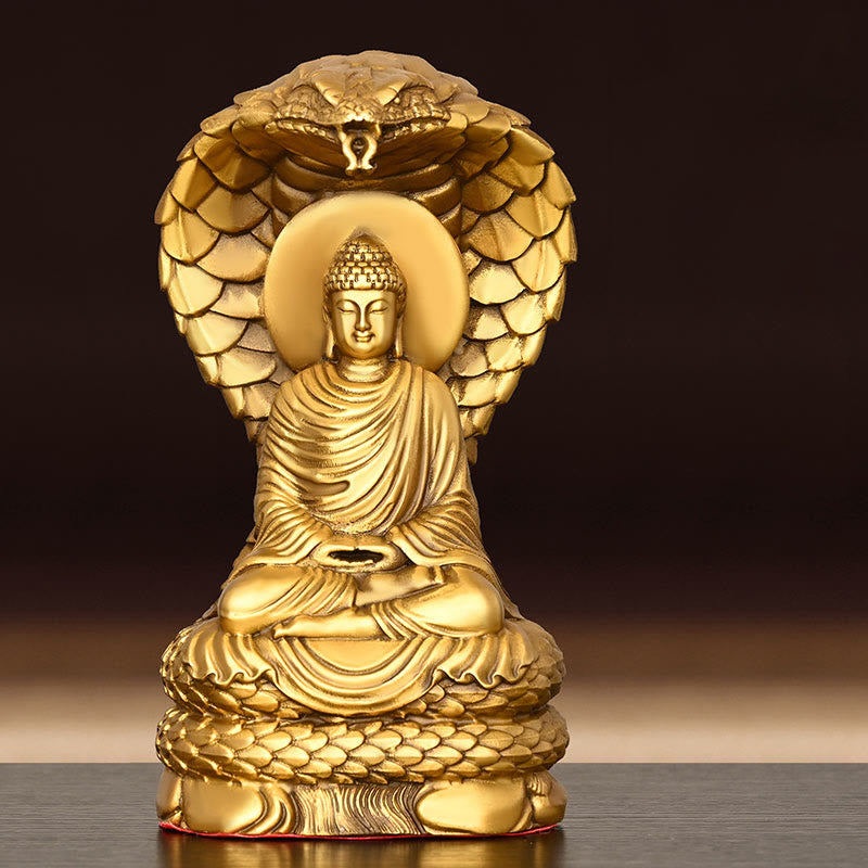 11 cm Kupfer Buddha Shakyamuni Schlange Figur Statue