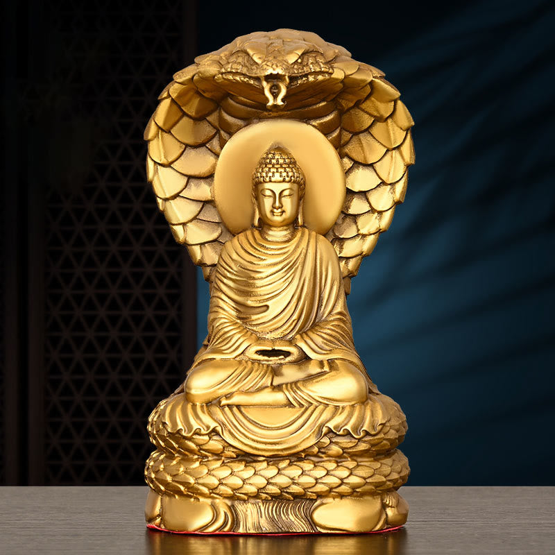 11 cm Kupfer Buddha Shakyamuni Schlange Figur Statue