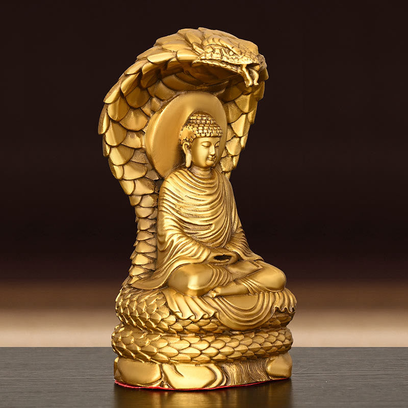 11 cm Kupfer Buddha Shakyamuni Schlange Figur Statue