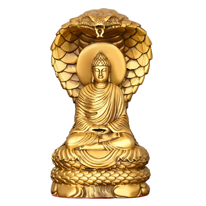 11 cm Kupfer Buddha Shakyamuni Schlange Figur Statue