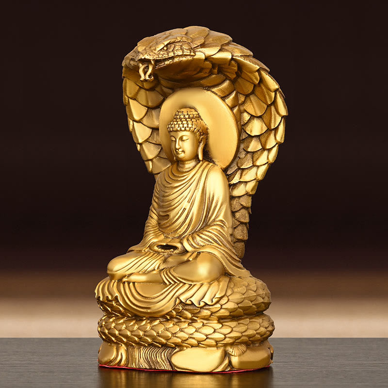 11 cm Kupfer Buddha Shakyamuni Schlange Figur Statue