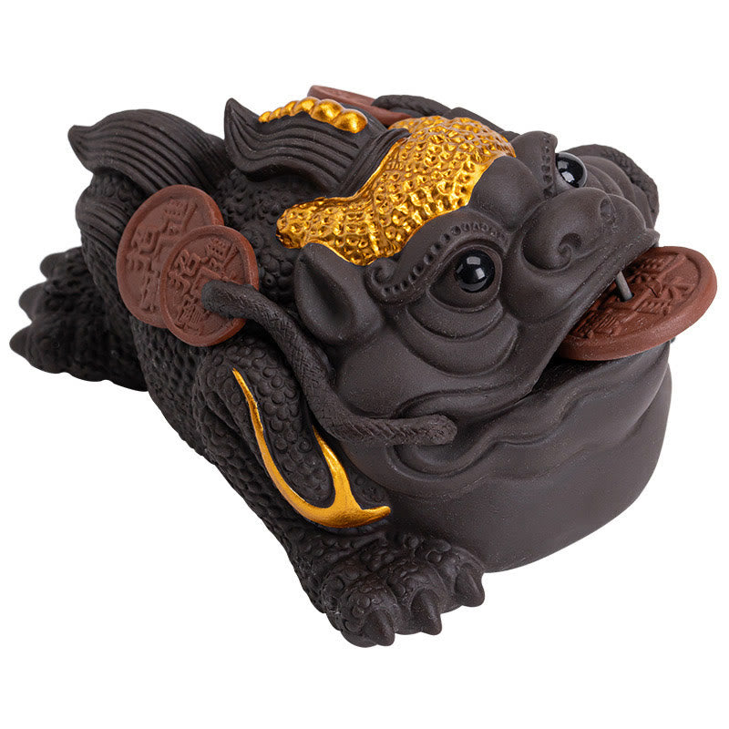 11 cm große Feng-Shui-Froschfigur aus violettem Ton mit Kupfermünzen